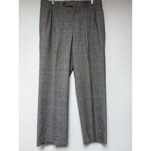 Mens Grey Glen Plaid Pleated Dress Pants Straight Leg Trousers 37x27